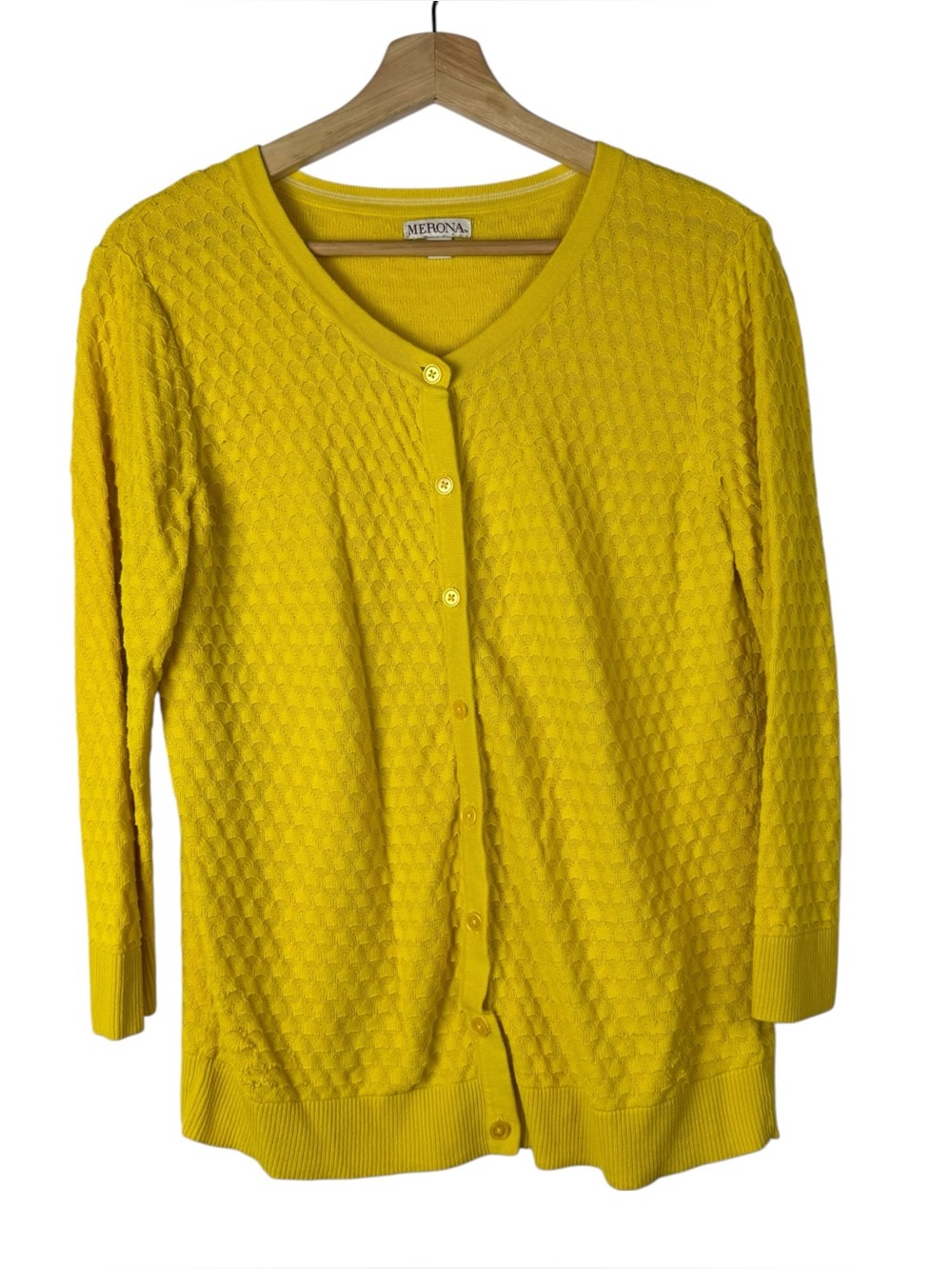 Merona Yellow Textured Long Sleeve Button Down Cardigan Sweater L